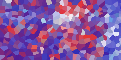 Abstract geometric mosaic pattern composed of various polygon shapes featuring a color palette of reds purples and blues ideal for unique backgrounds