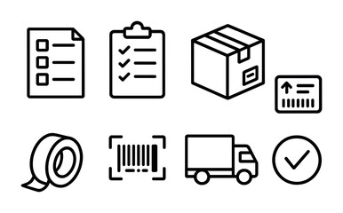 Shipping and inventory icon set for logistics and warehouse management