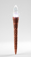 A stylized, ornate staff with a glowing crystal