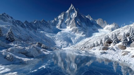 Naklejka premium Majestic Winter Landscape with Snow-Capped Peaks