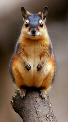 Obraz premium Cute Squirrel Standing on a Branch with Fluffy Fur and Brightly Colored Coat