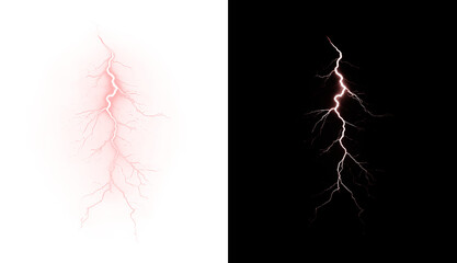 Powerful red lightning bolt with electric burst, glowing thunderstrike, neon flare and energy discharge. Realistic png element for dynamic, stormy or magical designs.