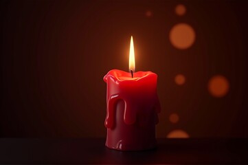 A vibrant red candle burns steadily, its warm glow illuminating a dark room. The wax drips down its sides, creating a mesmerizing display perfect for a romantic or intimate setting