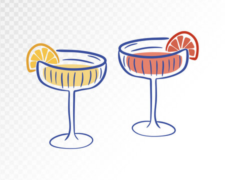 Elegant Drink with Sophisticated Glassware and Citrus, Great for Party and Dining Theme, Hand-Drawn Vector Illustration.