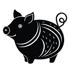 Adorable Cartoon Pig Illustration Black and White Stylized Swine Design