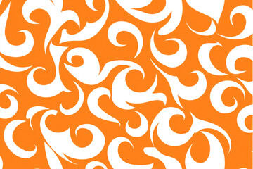 An orange background filled with white swirls and curves creating a seamless repeating pattern design