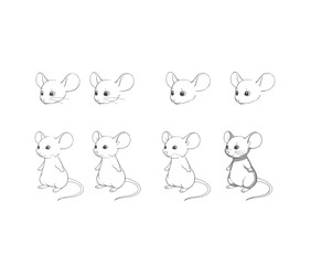 Fototapeta premium Step-by-Step Guide Drawing Adorable Mice - Easy Cartoon Mouse Drawing Tutorial for Beginners