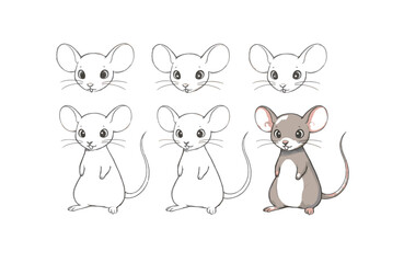 Obraz premium Step-by-Step Mouse Drawing Tutorial Easy Guide for Beginners to Create Cute Mouse Illustrations