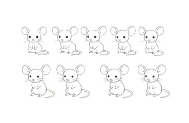 Adorable Cartoon Mice Illustrations Eight Poses for Animation or Design Projects