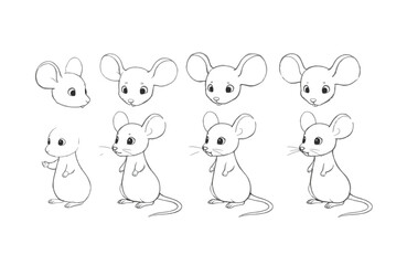 Obraz premium Adorable Mouse Character Design Sketches & Poses for Animation or Illustration