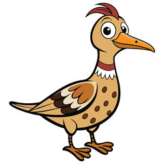 A cartoon pheasant displays its spotted feathers and distinctive plumage on the white background