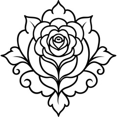 Stylized Rose-Based Damask with Symmetrical Floral Elegance