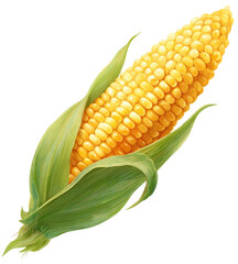 Realistic Sweet Corn on the Cob with Green Husks Illustration on Transparent Background