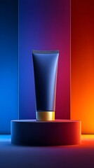 A simple podium mockup with colorful gradient background, vertical mobile wallpaper.