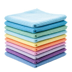 Stack of colorful microfiber cloths isolated on transparent background