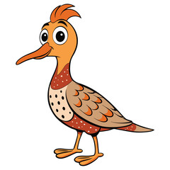 A cute orange cartoon bird with big eyes stands confidently on a white backdrop