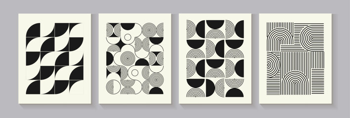 Abstract vector geometric covers for your design. Banners with a simple geometric pattern. Minimal design. Bauhaus style.Vector illustration.