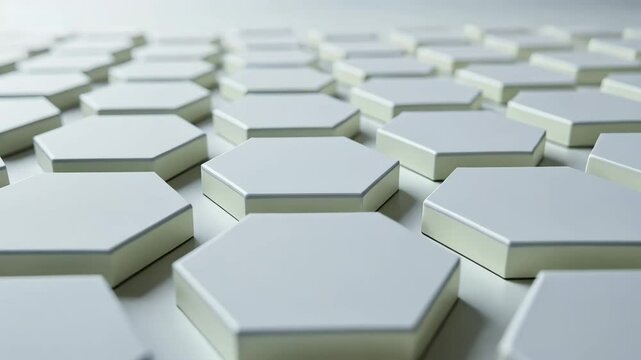 Abstract arrangement of hexagonal boxes on a light surface creating a modern minimalist appearance