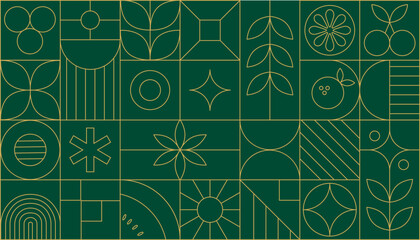 Bauhaus geometric gold line art and art deco background vector. Abstract geometric frame and elegant art nouveau with delicate. Illustration design for invitation, banner, vip, interior, decoration.