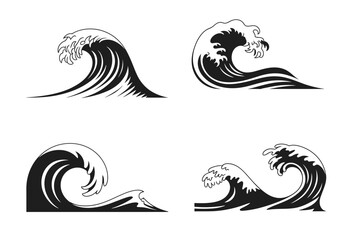 Obraz premium Four stylized black and white ocean waves