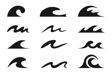 Collection of twelve stylized wave icons