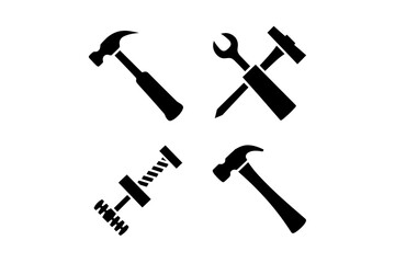 Assorted tools in black silhouette style