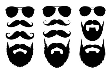 Assorted beards mustaches and sunglasses