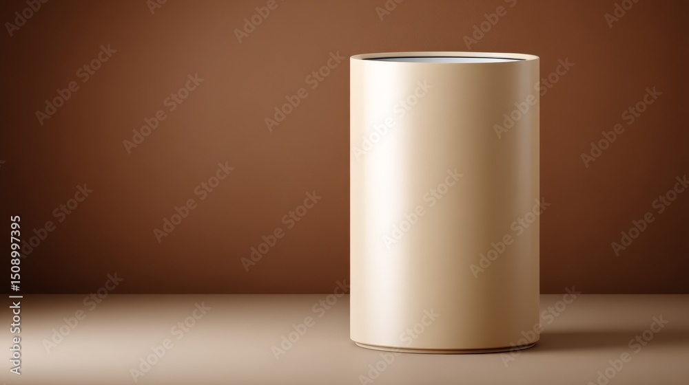 Poster minimal beige cylindrical podium with soft ambient lighting on solid background ideal for product pr