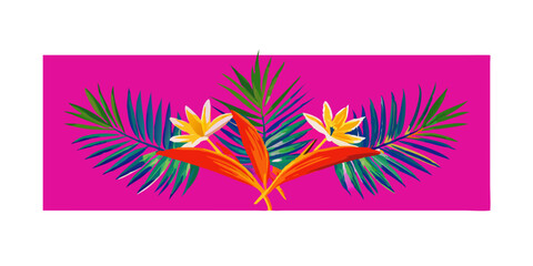 Obraz premium Colorful tropical floral illustration on vibrant pink background 