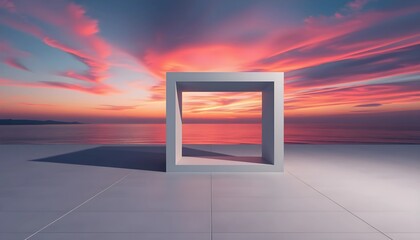 Minimalist White Building Framed by a Serene Evening Glow