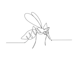 Mosquito single outline illustration. Continuous line art drawing of flying mosquito. Editable stroke.