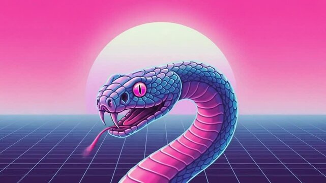 Neon snake with glowing pink eyes
