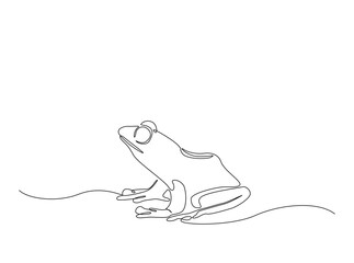 Exotic tree frog single outline illustration. Continuous line art drawing of treefrog. Editable stroke.