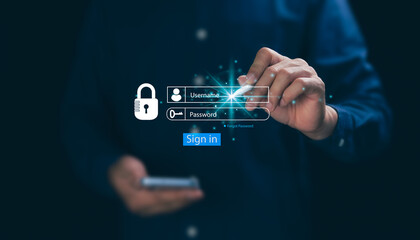 The concept of logging into websites online on laptops, using personal usernames and passwords, for protection from fraudsters, and for cybersecurity.