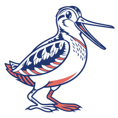 A stylized blue outline bird with orange beak and legs stands cheerfully here