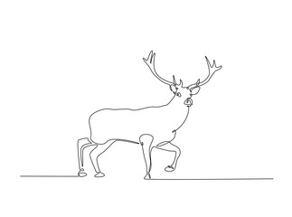 Deer species single outline illustration. Continuous line art drawing of deer. Editable stroke.
