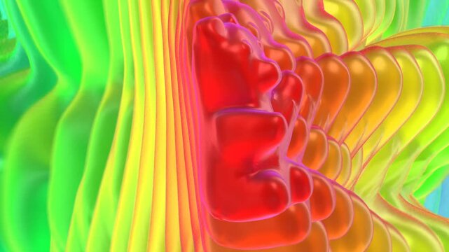 Seamless funny animation of candy gummy bears dancing with a echo colorful background.