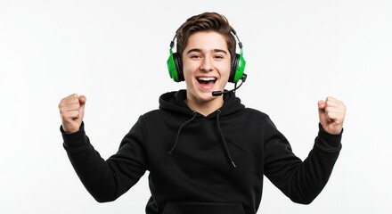 Excited Gamer Celebrating Victory Isolated on White Background Esports Competition Success and Positive Winning
