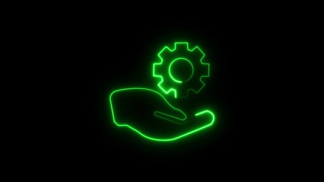 Colorful hand settings icon animation on black background. Technology settings icon, tools concept. Animation video