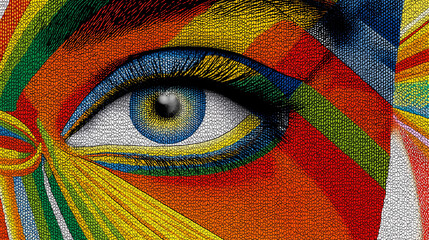 Vibrant Eye: A close-up shot of a stylized eye, adorned with vibrant rainbow colors and geometric patterns.