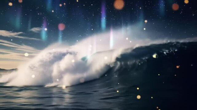 Majestic ocean wave cosmic lightscape