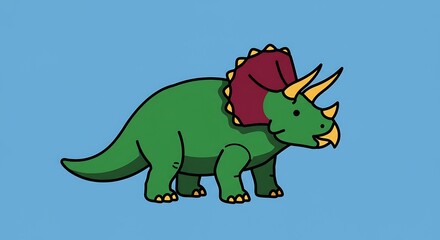 Fototapeta premium Cartoon Triceratops Illustration on Light Blue Background