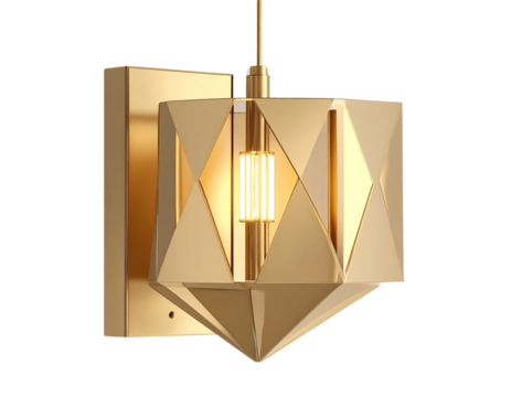 Minimalist Gold Wall Sconce with Geometric Shape, 3D Render, isolated on a transparent background