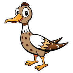 Adorable duck cartoon with brown spots and an orange beak gazes happily to the side