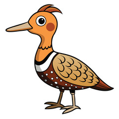 Cartoon hoopoe stands proudly with its distinctive crest and patterned plumage on a white background