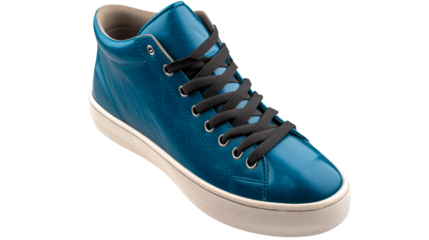 Vibrant Blue Leather High-Top Sneaker with Black Laces, cut out transparent