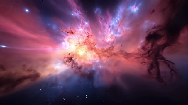 Stunning cosmic nebula with vibrant colors and ethereal clouds of gas and dust in outer space