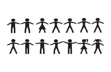 Simple Stick Figures Holding Hands Unity, Teamwork, and Community Illustration