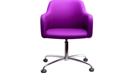 Vibrant purple rolling office chair, front view, cut out transparent