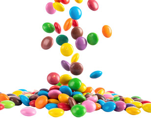 Colorful Candy Coated Chocolate Treats Poured in a Pile, Perfect for Celebrations and Sweet Moments on transparent background